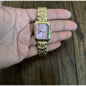 New Pink Dial 23mm Womens Dainty Steel Quartz Gold Watch Gift Upto 8in Wrist